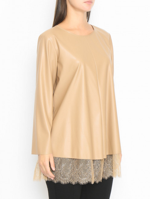 Блуза из эко-кожи с кружевной отделкой Marina Rinaldi - МодельВерхНиз