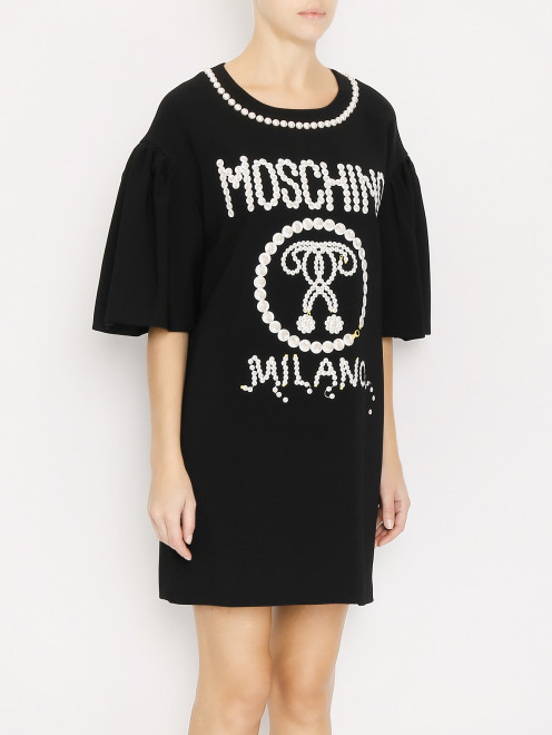 Платье-мини свободного кроя с принтом Moschino - МодельВерхНиз