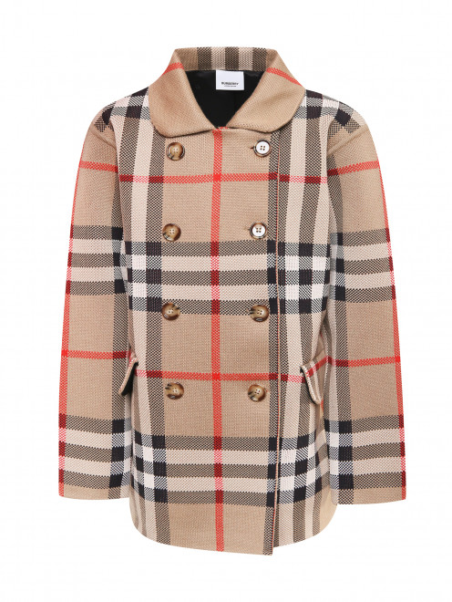 Двубортное пальто с узором и карманами Burberry - Общий вид