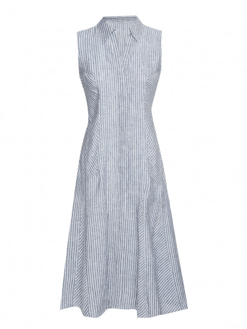 Платье-миди из льна с узором полоска Brooks Brothers - Общий вид
