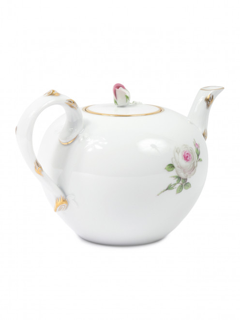 Чайник из фарфора с цветочным узором и декоративной фигуркой розы на крышке  Meissen - Обтравка1