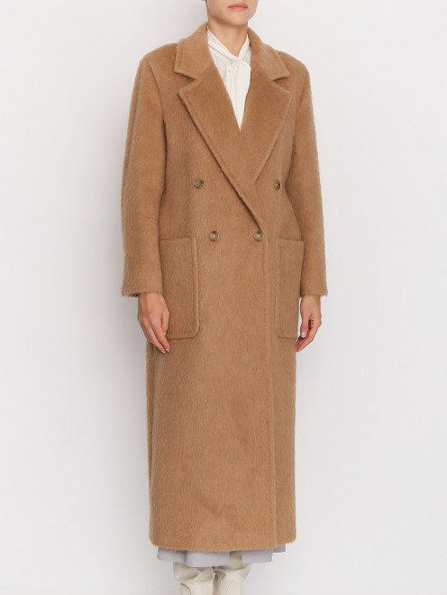 Двубортное пальто из шерсти с ремнем и накладными карманами Max Mara - МодельВерхНиз