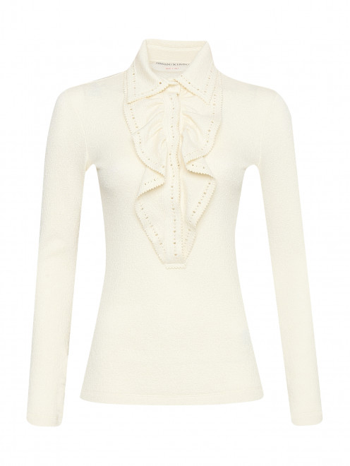 Трикотажная блуза из кашемира и шелка с жабо Ermanno Scervino - Общий вид