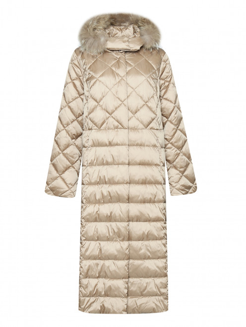 Стеганое пальто с капюшоном с отделкой из меха енота Persona by Marina Rinaldi - Общий вид