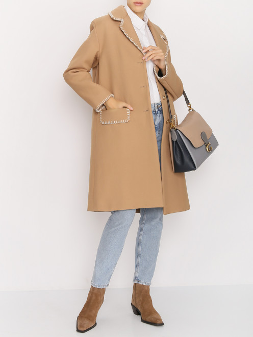 Пальто из смешанной шерсти с контрастной вышивкой Moschino Boutique - МодельОбщийВид