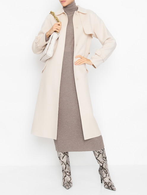 Пальто из шерсти, кашемира и шелка с поясом Max Mara - МодельОбщийВид